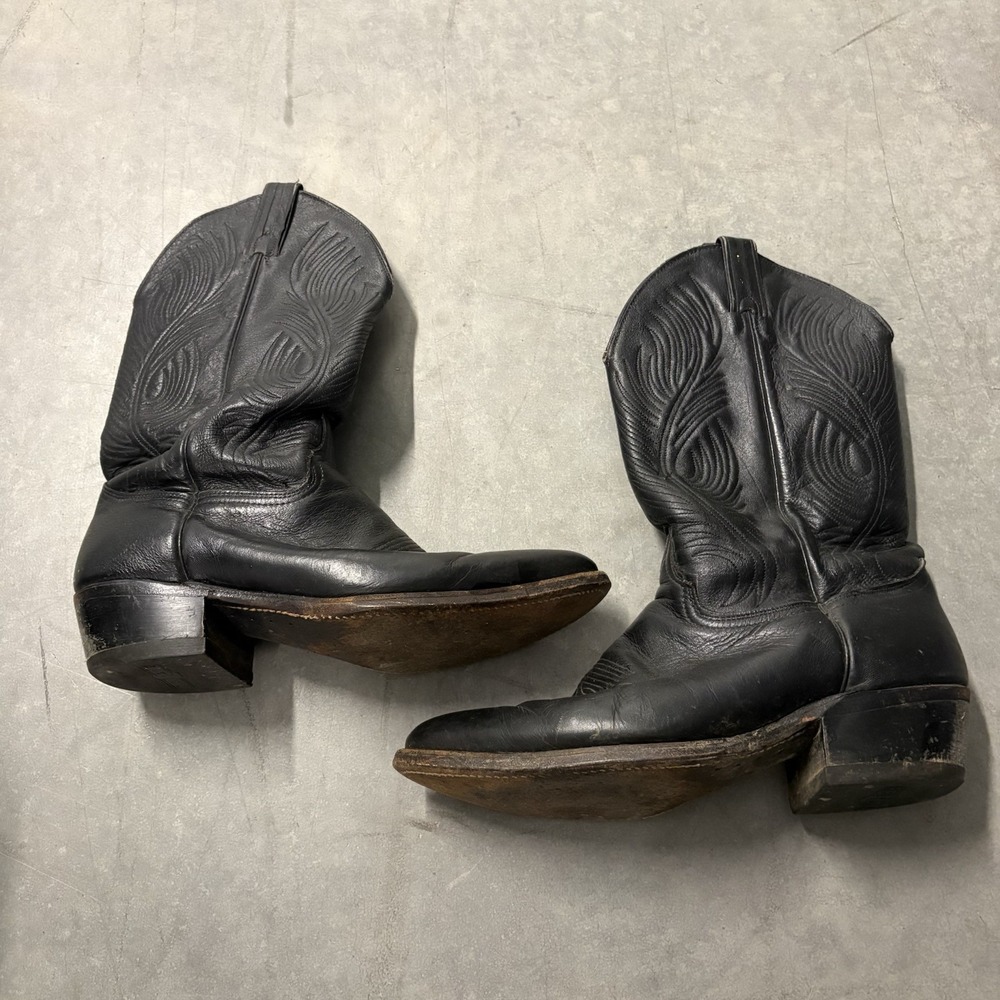 Vintage Black 80s 90s Western Cowboy Boots Men's 10.5 D Round Toe
